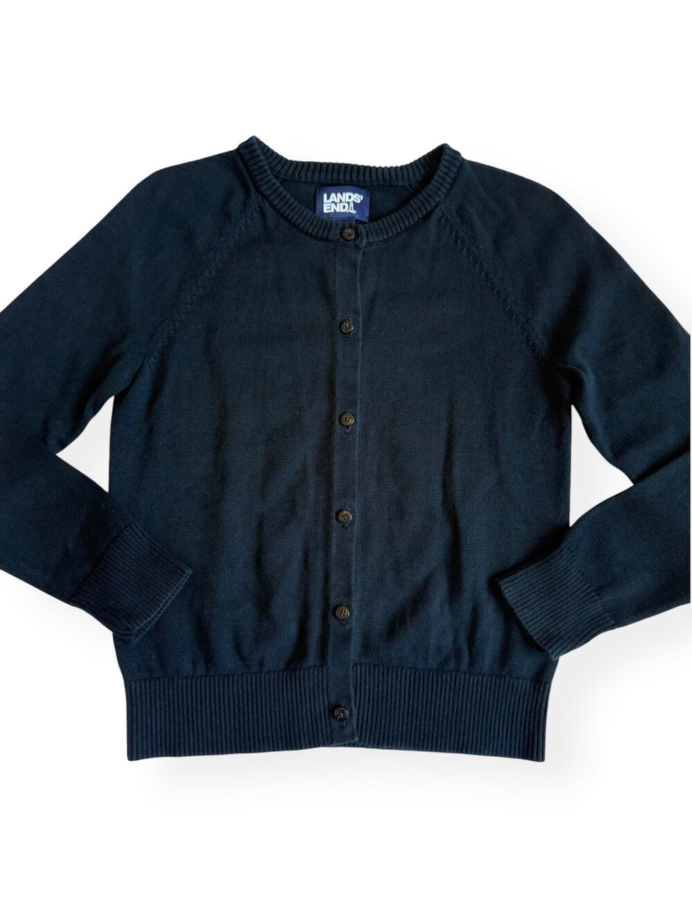 Lands End Girls Medium 8 Navy Blue Cardigan Sweater